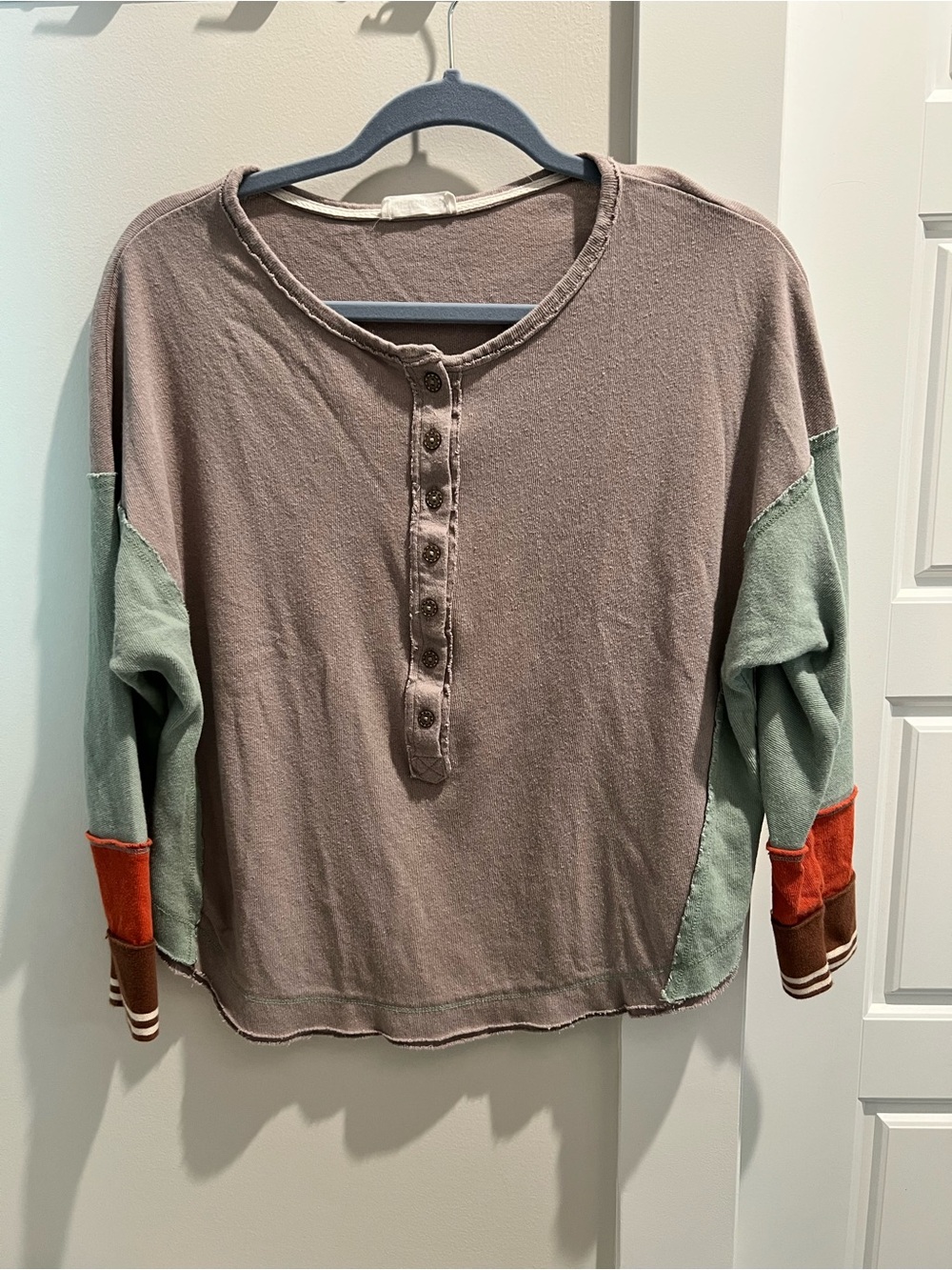 In Bloom Taupe Ribbed Henley Top